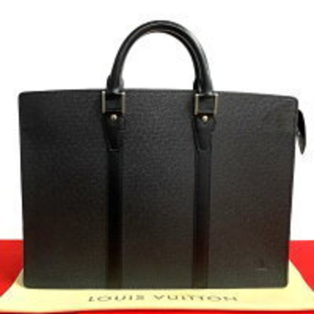 Louis Vuitton Porte Cuman Rosin Taiga Leather Business Handbag Black